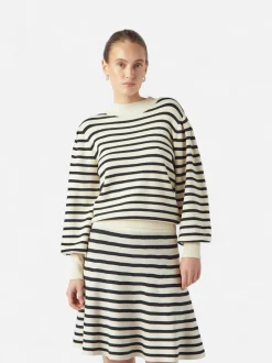 Y.A.S Naisten Neulepusero, YASFONNY LS KNIT PULLOVER S. NOOS Raidallinen Valkoinen