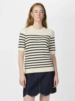 Y.A.S naisten neule, YASLENA SS KNIT PULLOVER S. Raidallinen Valkoinen