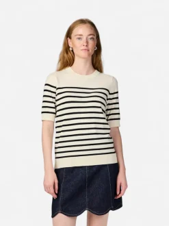 Y.A.S naisten neule, YASLENA SS KNIT PULLOVER S. Raidallinen Valkoinen