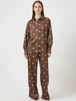 Y.A.S naisten Suorat housut Yaspella Hw Trousers, Pinecone Ecru Dots