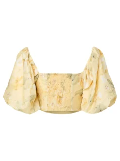 Y.A.S naisten topit Yaslemon Ss Short Top, Pale Banana Lemon print