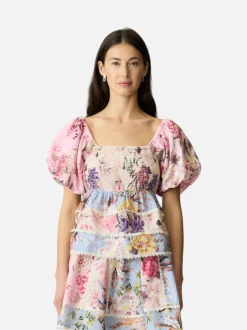 Y.A.S naisten toppi YasMessa SS Smock Top, Pristine W. Ballerin
