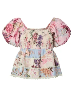 Y.A.S naisten toppi YasMessa SS Smock Top, Pristine W. Ballerin