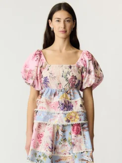 Y.A.S naisten toppi YasMessa SS Smock Top, Pristine W. Ballerin